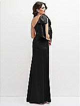 Rear View Thumbnail - Black One-Shoulder Satin Maxi Dress with Chic Oversized Shoulder Bow