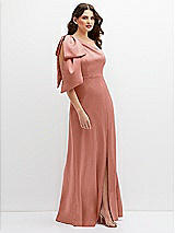 Side View Thumbnail - Desert Rose One-Shoulder Satin Maxi Dress with Chic Oversized Shoulder Bow