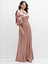 Side View Thumbnail - Neu Nude One-Shoulder Satin Maxi Dress with Chic Oversized Shoulder Bow