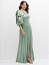 Side View Thumbnail - Seagrass One-Shoulder Satin Maxi Dress with Chic Oversized Shoulder Bow