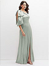 Side View Thumbnail - Willow Green One-Shoulder Satin Maxi Dress with Chic Oversized Shoulder Bow
