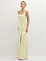 Side View Thumbnail - Butter Yellow Square-Neck Satin A-line Maxi Dress with Front Slit