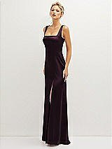 Side View Thumbnail - Deep Plum Square-Neck Satin A-line Maxi Dress with Front Slit