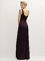 Rear View Thumbnail - Deep Plum Square-Neck Satin A-line Maxi Dress with Front Slit