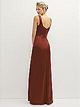 Rear View Thumbnail - Auburn Moon Square-Neck Satin A-line Maxi Dress with Front Slit