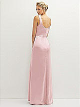 Rear View Thumbnail - Ballet Pink Square-Neck Satin A-line Maxi Dress with Front Slit