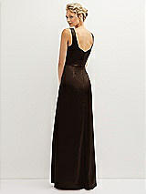 Rear View Thumbnail - Espresso Square-Neck Satin A-line Maxi Dress with Front Slit