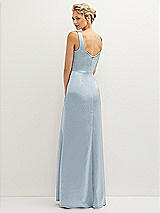 Rear View Thumbnail - Mist Square-Neck Satin A-line Maxi Dress with Front Slit