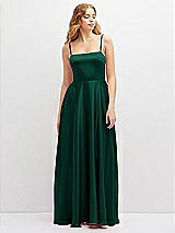 Front View Thumbnail - Hunter Green Adjustable Sash Tie Back Satin Maxi Dress with Full Skirt