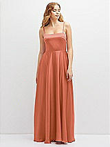 Front View Thumbnail - Terracotta Copper Adjustable Sash Tie Back Satin Maxi Dress with Full Skirt