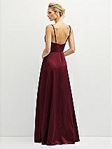 Rear View Thumbnail - Cabernet Vertical Ruched Bodice Satin Maxi Dress with Full Skirt