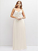 Alt View 1 Thumbnail - Ivory Vertical Ruched Bodice Satin Maxi Dress with Full Skirt