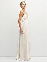 Side View Thumbnail - Ivory Vertical Ruched Bodice Satin Maxi Dress with Full Skirt