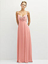 Front View Thumbnail - Rose Vertical Ruched Bodice Satin Maxi Dress with Full Skirt