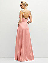 Rear View Thumbnail - Rose Vertical Ruched Bodice Satin Maxi Dress with Full Skirt