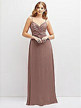 Alt View 1 Thumbnail - Sienna Vertical Ruched Bodice Satin Maxi Dress with Full Skirt