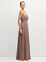 Side View Thumbnail - Sienna Vertical Ruched Bodice Satin Maxi Dress with Full Skirt