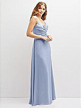 Alt View 2 Thumbnail - Sky Blue Vertical Ruched Bodice Satin Maxi Dress with Full Skirt