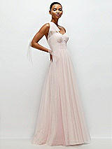 Side View Thumbnail - Ballet Pink Scarf Tie One-Shoulder Tulle Maxi Dress with Full Skirt