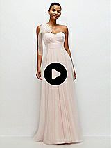 Video 1 Thumbnail - Mist Scarf Tie One-Shoulder Tulle Maxi Dress with Full Skirt