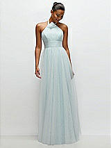 Front View Thumbnail - Mist Tie-Back Halter Tulle Maxi Dress with Full Skirt & Rosette Detail