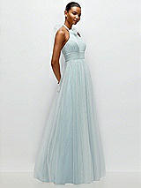 Side View Thumbnail - Mist Tie-Back Halter Tulle Maxi Dress with Full Skirt & Rosette Detail