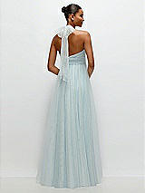 Rear View Thumbnail - Mist Tie-Back Halter Tulle Maxi Dress with Full Skirt & Rosette Detail