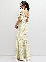 Rear View Thumbnail - Butter Yellow Floral Off-the-Shoulder Bow Floral Satin Corset Dress with Fit and Flare Skirt