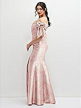 Side View Thumbnail - Bow And Blossom Print Off-the-Shoulder Bow Floral Satin Corset Dress with Fit and Flare Skirt
