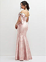 Rear View Thumbnail - Bow And Blossom Print Off-the-Shoulder Bow Floral Satin Corset Dress with Fit and Flare Skirt