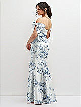 Rear View Thumbnail - Cottage Rose Larkspur Off-the-Shoulder Bow Floral Satin Corset Dress with Fit and Flare Skirt