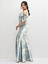 Side View Thumbnail - Porcelain Blue Seraphina Floral Off-the-Shoulder Bow Floral Satin Corset Dress with Fit and Flare Skirt