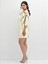 Alt View 3 Thumbnail - Butter Yellow Floral Floral Satin Off-the-Shoulder Bow Corset Fit and Flare Mini Dress