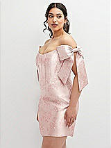 Alt View 1 Thumbnail - Bow And Blossom Print Floral Satin Off-the-Shoulder Bow Corset Fit and Flare Mini Dress