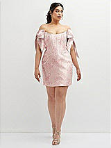 Alt View 2 Thumbnail - Bow And Blossom Print Floral Satin Off-the-Shoulder Bow Corset Fit and Flare Mini Dress