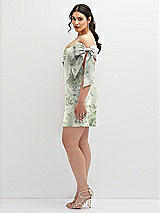 Alt View 3 Thumbnail - Sage Cottage Rose Floral Satin Off-the-Shoulder Bow Corset Fit and Flare Mini Dress