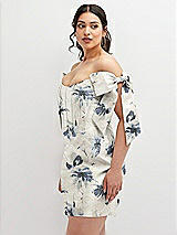 Alt View 1 Thumbnail - Inkwash Blue Floral Floral Satin Off-the-Shoulder Bow Corset Fit and Flare Mini Dress