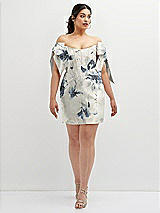 Alt View 2 Thumbnail - Inkwash Blue Floral Floral Satin Off-the-Shoulder Bow Corset Fit and Flare Mini Dress