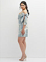 Alt View 3 Thumbnail - Porcelain Blue Seraphina Floral Floral Satin Off-the-Shoulder Bow Corset Fit and Flare Mini Dress