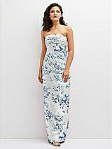 Front View Thumbnail - Cottage Rose Larkspur Floral Strapless Draped Bodice Column Dress with Oversized Bow