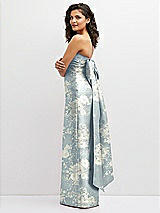 Side View Thumbnail - Porcelain Blue Seraphina Floral Floral Strapless Draped Bodice Column Dress with Oversized Bow