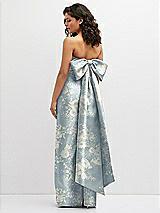 Rear View Thumbnail - Porcelain Blue Seraphina Floral Floral Strapless Draped Bodice Column Dress with Oversized Bow