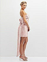 Side View Thumbnail - Bow And Blossom Print Floral Strapless Satin Column Mini Dress with Oversized Bow