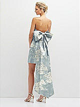 Rear View Thumbnail - Porcelain Blue Seraphina Floral Floral Strapless Satin Column Mini Dress with Oversized Bow