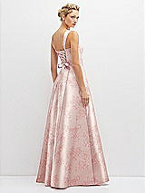 Rear View Thumbnail - Bow And Blossom Print Floral Lace-Up Back Bustier Satin Dress with Full Skirt and Pockets