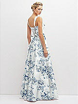 Rear View Thumbnail - Cottage Rose Larkspur Floral Lace-Up Back Bustier Satin Dress with Full Skirt and Pockets