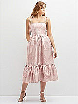 Front View Thumbnail - Bow And Blossom Print Floral Shirred Ruffle Hem Midi Dress with Self-Tie Spaghetti Straps and Pockets