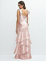 Rear View Thumbnail - Bow And Blossom Print Floral Bow-Shoulder Satin Maxi Dress with Asymmetrical Tiered Skirt