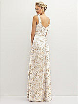 Rear View Thumbnail - Golden Hour Floral Square-Neck Satin A-line Maxi Dress with Front Slit