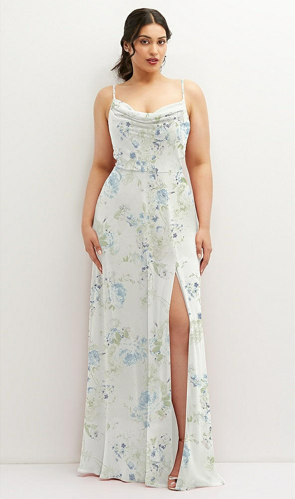 Front View - Bleu Garden Soft Cowl-Neck A-Line Maxi Dress with Adjustable Straps